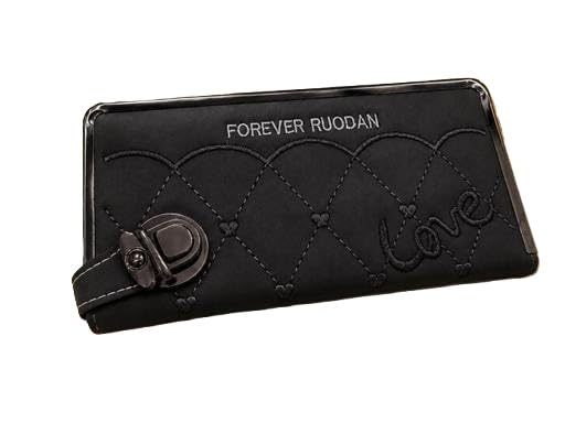 Forever RUODAN Premium Quilted Long Wallet for Women & Girls PU Leather Embroidered Purse with Card Holder Coin Pocket Black Free Size-image-27