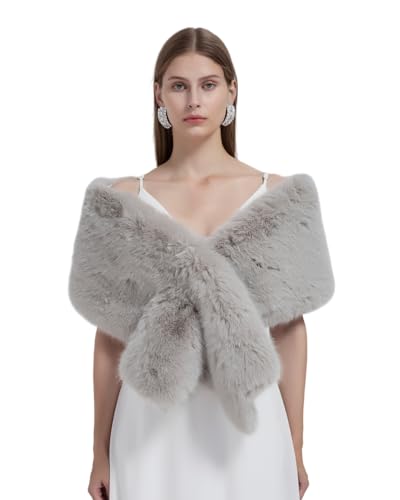 Women Faux Fur Wrap Shawl Winter Warm Fur Scarf Collar Wedding Evening Party Cape