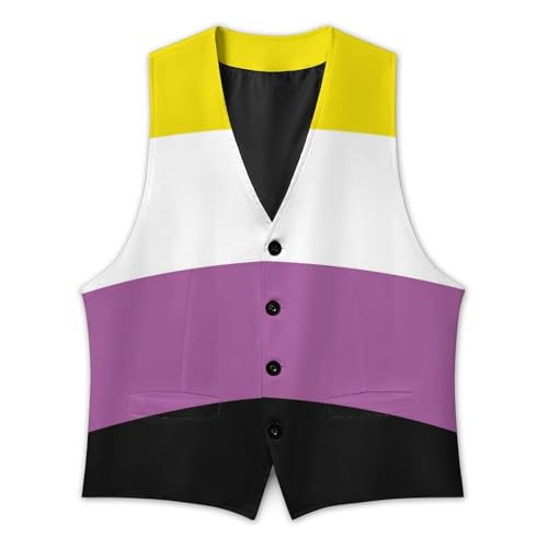 Non-Binary Pride Community Flag Men's Suit Vest Slim Fit V-Ncek Waistcoat Business Casual Vest3