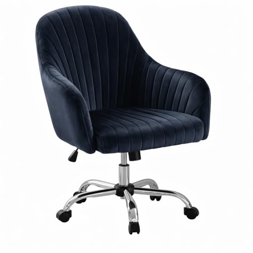 Image of AZAKEE Velvet Office Chair with Wheels & Armrests - Mid-Back Swivel Desk Chair for Home Office, Study, Bedroom & Vanity - Adjustable Height, Comfortable & Stylish (Black)