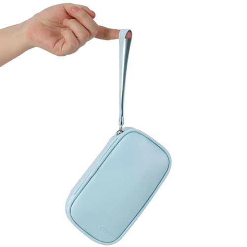 Image of Tampon Storage Bag PU Leather Tampon Organizer Bag with Zipper Handle Small Pouch for Feminine Products Portable Period Bags for Women Ladies (Light Blue)