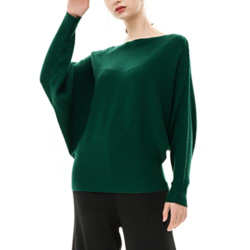 Blostirno Women's Boat Neck Batwing Sleeves Dolman Ribbed Knitted Sweaters Pullovers Tops2