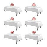 Blissource Tischdecke, rechteckig, Polyester, 152,4 x 213,3 cm, für rechteckige Tische, knitterfreies Polyester, waschbar, weiße Tischdecken für Partys, Hochzeiten, Esszimmer, 6 Stück