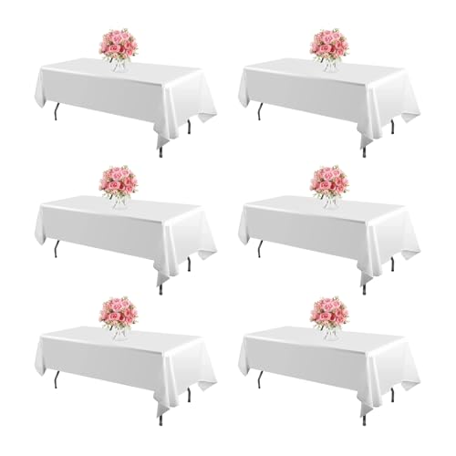 Blissource 6 Pack White Table Cloth Rectangle Tablecloth 60x126 Inch,Polyester Table Cloth for 8 Foot Rectangle Tables,Wrinkle Resistant Washable Table Cover for Parties,Wedding Reception Banquet