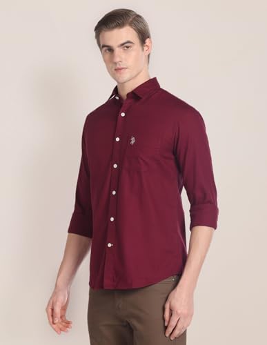 Image of U.S. Polo ASSN. Solid Tailored Fit Shirts for Men - 100% Cotton, Full Sleeve Mens Casual Shirts