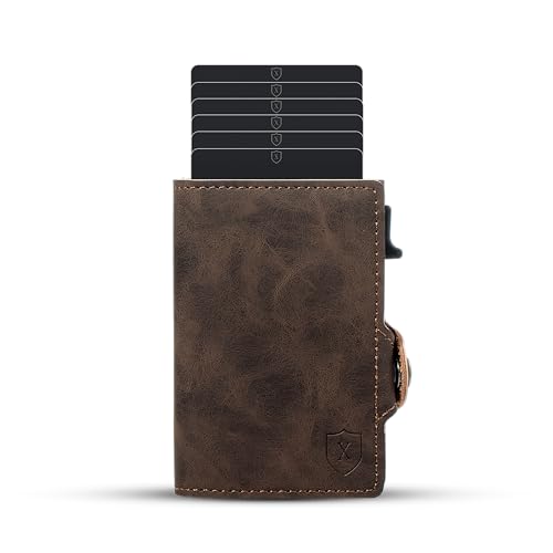 Image of Xclusive Airtag Wallet for Men | Trifold RFID Wallet | Luxurious Card Holder & Minimalist Wallet with Money Clip | Blend of Luxury & Utility in Men's Wallets | Dark Brown