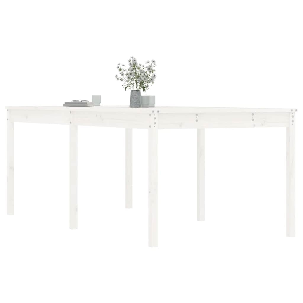 Stół ogrodowy lite drewno sosnowe 203,5 x 100 x 76 cm biały | Wytrzymały blat stołu, stabilna rama drewniana, na taras i balkon, instrukcja montażu w zestawie