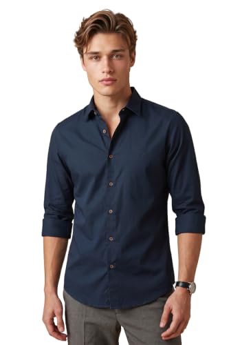 Image of Peter England Men's Slim Fit Full Sleeve Casual Shirt in Twill Weave Cotton