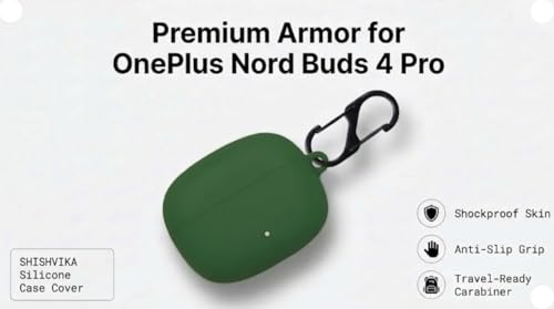 Image of SHISHVIKA Silicone Case Cover Compatible with OnePlus Nord Buds 4 Pro | Shockproof Protective Cover | Soft TPU Skin | Anti-Slip | Dustproof | LED Visible | Keychain Hook Included (Green)