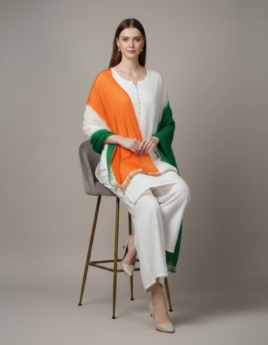 Image of Tricolour Dupatta for Women, Lightweight, Indian Tricolor, National Day Celebration