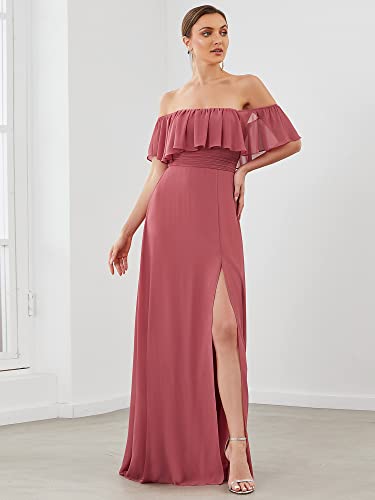 Image of Ever-Pretty Women's Summer Off The Shoulder Flowy Chiffon Formal Wedding Guest Dresses Maxi Side Split Beach Bridesmaid Dress