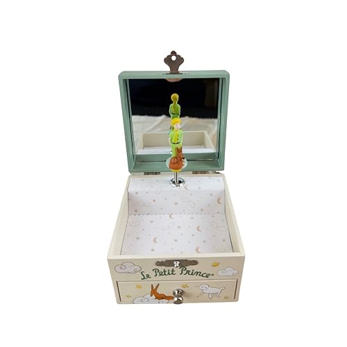 Trousselier - Joyero musical, caja para tesoros, de El principito de Saint Exupéry, para niños, fosforescente, brillante por la noche, música La Valse d'Amélie Poulain, color verde