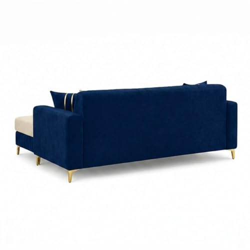 Image of CASASTYLE Noviq 4 Seater L Shape Sofa Set with Movable Ottoman | Flexible Left or Right Layout | Cozy Velvet Fabric | Soft Touch Seating | Modern Designer Sofa for Living Room (Dark Blue-Cream)