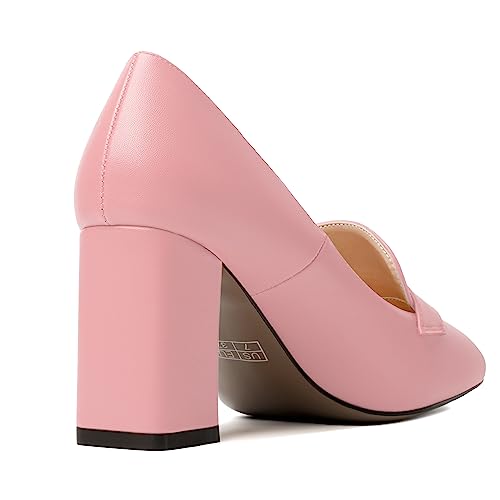 Image of MODENCOCO Womens Sexy Formal Matte Slip On Square Toe Work Block High Heel Loafers Shoes 3.5 Inch