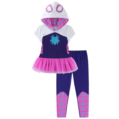 Marvel Spider-Gwen Ghost Spider Girls Cosplay Hooded Shirt with Tulle and Legging Pants Set for Toddler and Big Kids