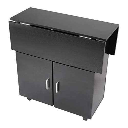Wotryit Dining Room Table - Black Kitchen Cart - Kitchen Island Trolley Cart Wooden Cabinet with Spice Rack and Locker - 31.5x31.5x31.1 in - Thumbnail 6