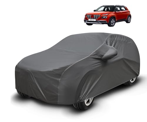Image of Auto Hub Waterproof Car Cover Compatible with Venue with Mirror Pockets, Soft Cotton Lining, Venue Car Cover Waterproof, Grey