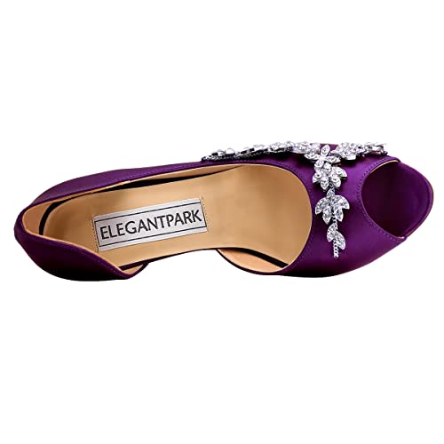 Image of ELEGANTPARK Peep Toe Heels for Women, Satin Rhinestones Dress Wedding Shoes