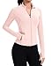 IECCP Sportjacke Damen Langarm Laufjacke Atmungsaktive Sportshirt mit Taschen Trainingsjacke Funktionsshirt Sport Oberteil Gym Yoga Top mit Daumenloch Rosa S