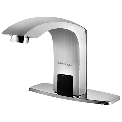 interhasa! Touchless Bathroom Faucet Chrome Automatic Bathroom Sink Faucet with Hole Cover Plate, Hands Free Bathroom Water Tap with Control Box (IT-2017)