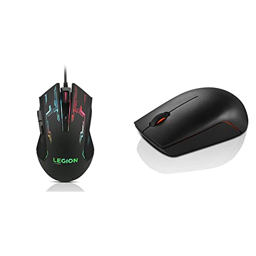 Image of Lenovo Legion M200 RGB Gaming Wired USB Mouse, Ambidextrous, 5-Buttons && 300 Wireless Compact Mouse, 1000 DPI Optical Sensor, 2.4GHz Wireless Nano USB, 10m Range