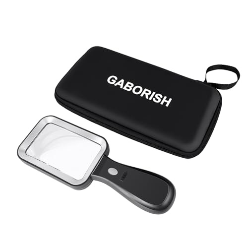 GABORISH Large Magnifying Glass with Light and Case, 10X Magnifier with Light, 30LED Magnifying Glasses for Reading with 3 Modes, USB Rechargeable Hand Held Magnifier for Seniors Reading, Inspection