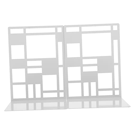 SHINEOFI 2pezzi Reggilibri Metallo Antiscivolo Design Elegante e Stabile Per Ufficio e Libreria Fermalibri Per Organizzazione Libri e Riviste Bianco
