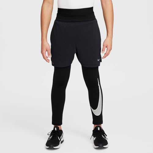 Nike Pro Warm Big Kids' (Boys') Dri-FIT Training Tights (HF4364-010, Black/White)2