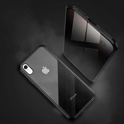 Anti-Peep Magnetic Case For Iphone Xr,Anti Peeping Magnetic Adsorption Double-Sided Privacy Screen Protector Clear Back Metal Bumper Antipeep Anti-Spy Phone Cases Cover For Iphone Xr-Black #TOP4