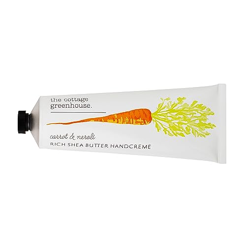 The Cottage Greenhouse Carrot & Neroli Handcreme, 4 oz, Moisturizing Lotion for Dry Hands, Quick Absorbing Shea Butter & Cocoa Butter, Luxury Purse Essentials