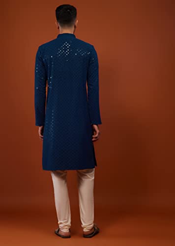 Image of Men's Rayon Blend Lucknowi Sequence Kurta Pyjama (Chickankari)