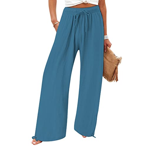 Cotton Linen Pants for Women Loose Fit Baggy High Waisted Pull On Flowy Palazzo Trousers Pants Resort Wear 2025