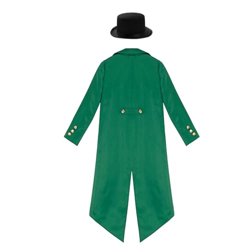 Kids Boys Girls Gothic Steampunk Tailcoat Jacket Victorian Vintage Frock Coat with Hat Party Outfit Set4