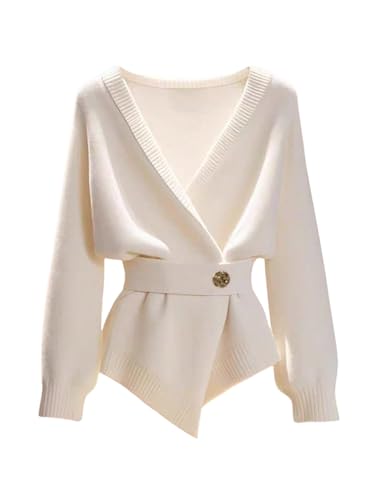 Verdusa Women's Old Money Wrap Belted Cardigan Sweaters Elegant Fall