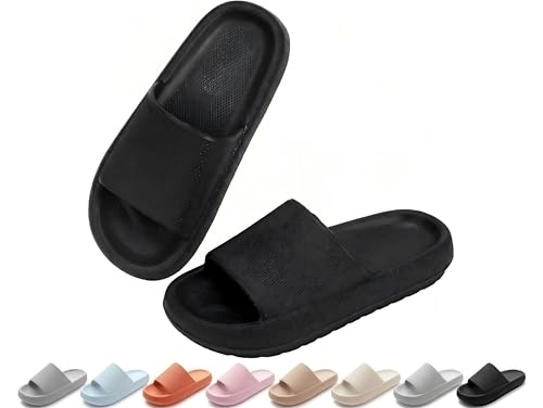 Ankis Badelatschen Damen & Herren Gr. 40-41 Badeschlappen & Schlappen Damen Weiche Hausschuhe Wolkenschuhe Rutschfeste Badesandalen für Dusche Pool Strand & Sauna Hausschuhe Damen (Schwarz)
