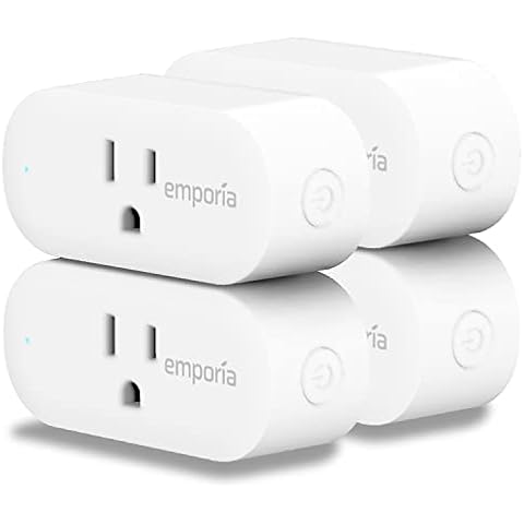 EMPORIA Smart Plug with Energy Monitoring | 15A Max / 10A Continuous | WiFi Smart Outlet | Mobile App | Alexa | Google | ETL Certified (Package of 4), EMSO1-4 Cover