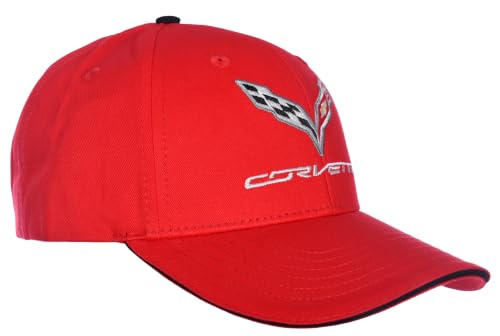 Image of JH DESIGN GROUP Men's Chevy Corvette C7 Logo Cap Adjustable Red & Black Hat