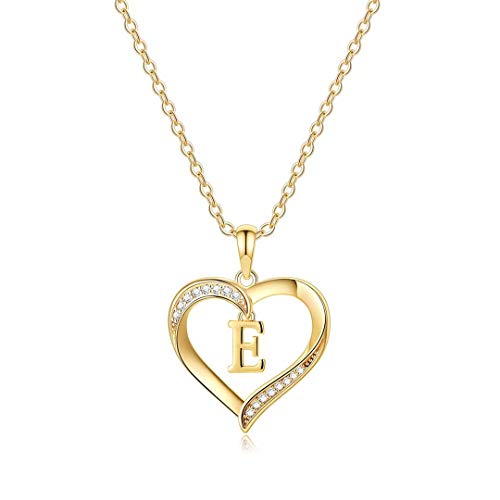 Heart Initial Necklace for Women, 14K Gold Plated Cubic Zirconia Heart Pendant Necklace, Dainty Initial Charm Necklace Letter A to Z Initial Jewelry for Women Girls