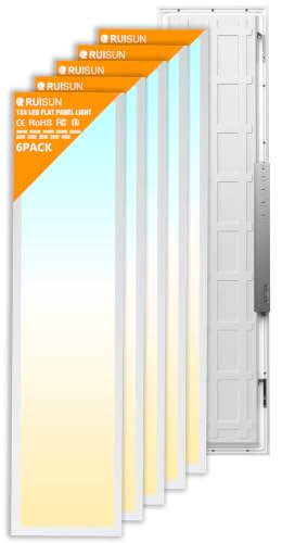 RUISUN 6 Pack 1x4 LED Flat Panel Light Drop Ceiling Office Fixture 5040LM 20W/25W/30W/35W/40W Selectable 3000K/3500K/4000K/5000K/6500K 5CCT Dimmable (0-10V) for Shop Commercial Warehouse ETL Listed