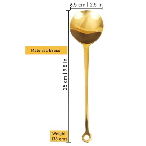 Image of Putrika Traditional Handcrafted Brass Utensil Ladle | Brass Cookware | Serving Spoon [Weight: 138gms] (Small Ladle)