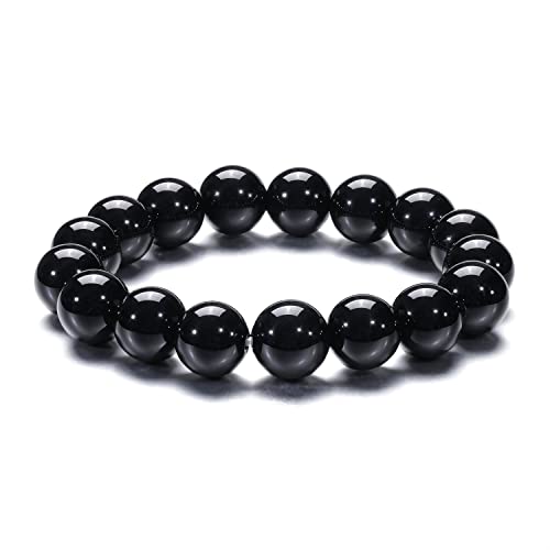 Natural 10-12mm Gorgeous Semi-Precious Gemstones Healing Crystal Stretch Elastic Beaded Bracelet Unisex Yoga Meditation Relax Anxiety Bangle for Womens Mens