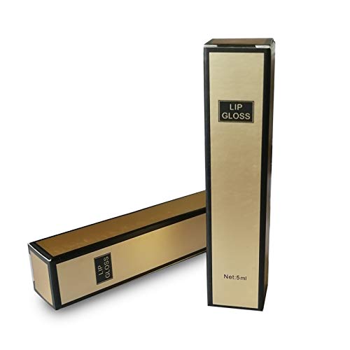 ANZKA 50 Pcs Gold and Black Lip Gloss Packaging Boxes, 4.21x0.9x0.9" Kraft Paper Matte Empty Box, Lipgloss Tube Foldable Wrapping Box, 5ml