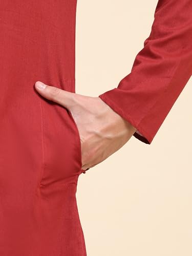 Image of SKAVIJ Men's Cotton Embroidered Kurta Shirt - Long Sleeve Traditional Indian Tunic for Casual