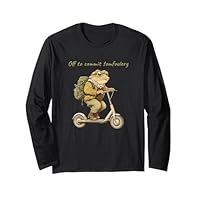 Off to Commit Tomfoolery Funny Frog Scooter Long Sleeve T-Shirt