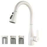 ONECE Grifo Cocina Blanco Extraíble con 3 Modos, Mezclador de Fregadero...