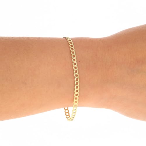 Nuragold 10k Real Yellow Gold Solid Cuban Curb Link 3mm Chain Bracelet or Anklet (7"-9") Italian Jewelry for Men & Women2
