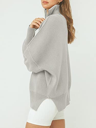 Image of ANRABESS Womens Oversized Quarter Zip Pullover Sweaters | Fall Fashion Outfits, Long Sleeve Slit Side, Baggy Loose Fit, 1 /4 Zip Lapel Collared, Ribbed Knit Soft Warm Winter Clothing