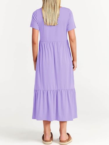 Batermoon Girls Short Sleeve Dress Casual A-Line Flowy Tiered Beach Maxi Dress with Pockcets2