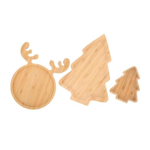 Ciieeo Lot De 3 Assiettes De Noël en Bois Motif Cerf Plateau De Service pour Apéritif Et Dessert