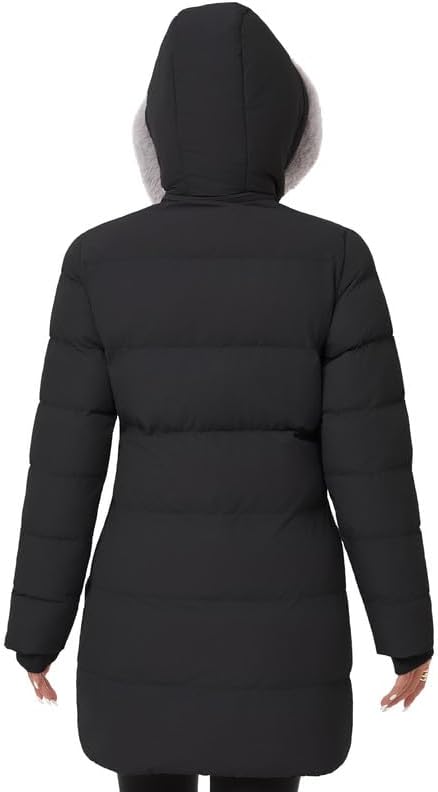 KVE Women's Hooded Mid-Length Insulated Puffer Coat